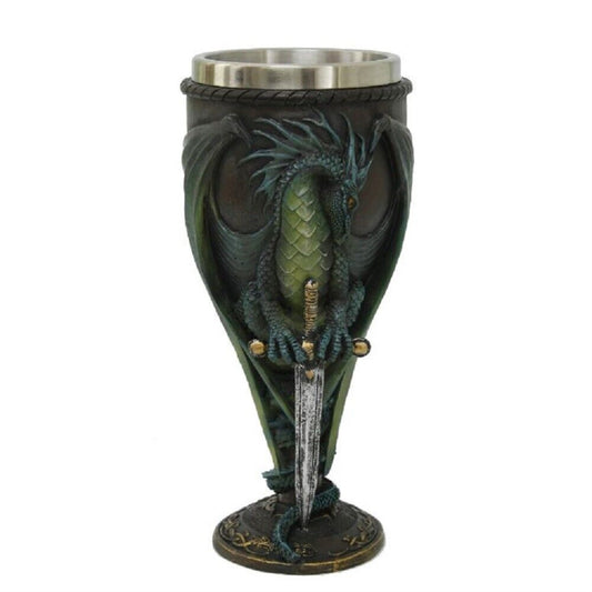 Ruth Thompson Dragon's Lair Skull Blade Drake Wine Goblet Chalice Cup Resin Body Stainless Steel Cup 8 ounce
