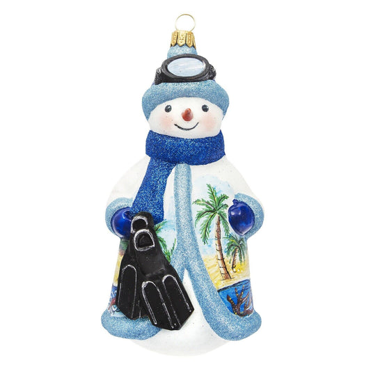 Joy to the World Glitterazzi Scuba Snowman Polish Glass Christmas Ornament