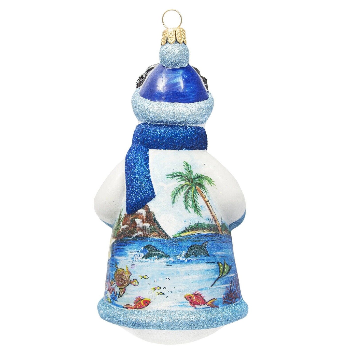 Joy to the World Glitterazzi Scuba Snowman Polish Glass Christmas Ornament