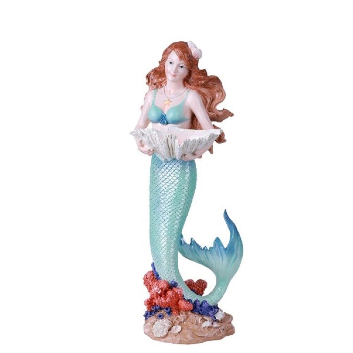 Under The Sea Mermaid Holding Shell Resin Figurine Statue 17 inch