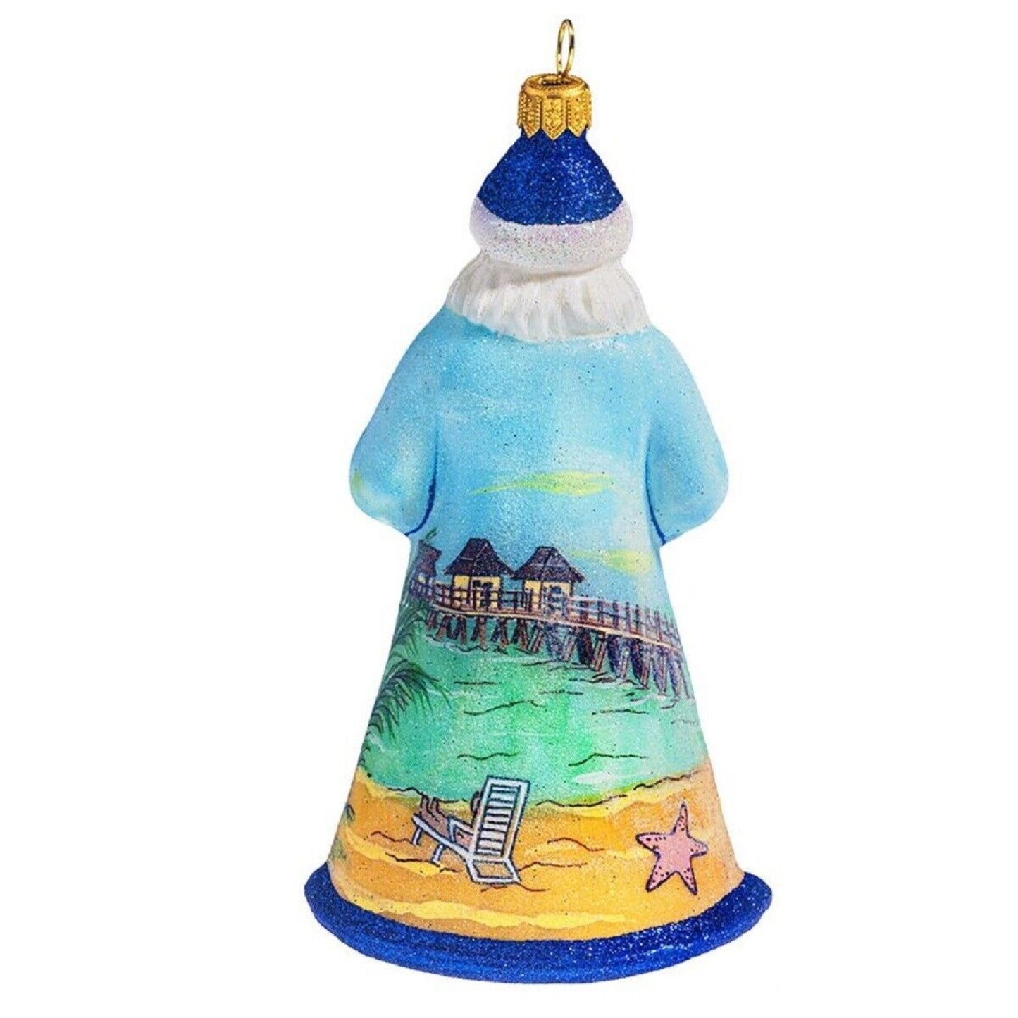 Joy to the World Glitterazzi Naples Florida Santa with Manatee Glass Christmas Ornament Santa