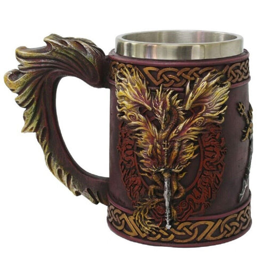 Red Flame Blade Dragon Tankard Stein Cup by Artist Ruth Thompson