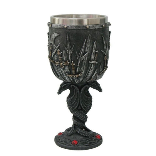 Valyrian Steel Swords And Armory With Entwined Double Dragons Wine Goblet Chalice Cup 6 ounce