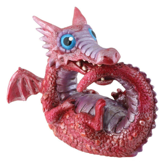 Red Baby Dragon Chewing on Tail Figurine Sculpture 2.75 inch