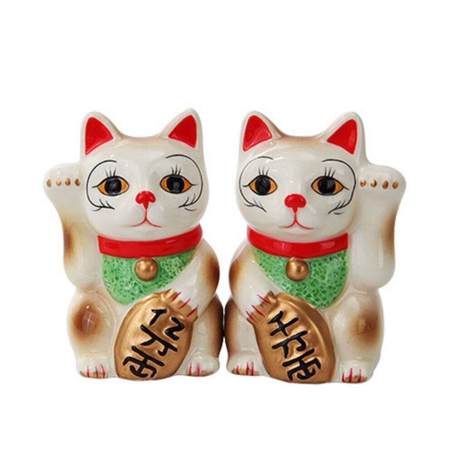 Japanese Maneki Neko Lucky Cat Magnetized Ceramic Salt and Pepper Shakers