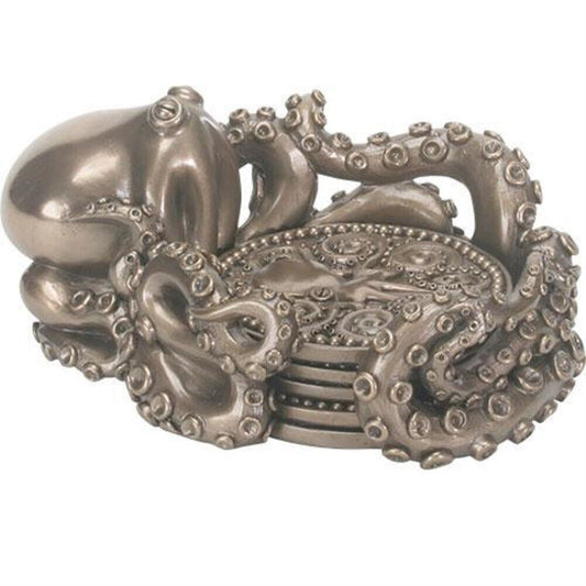 Kraken Coaster Holder with 4 Coasters Octopus Sea Monster Nautical Bar Decor
