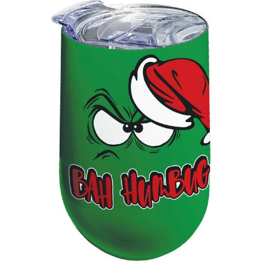 Bah Humbug Christmas Stainless Steel Double Wall Insulated Wine Tumbler 16 ounce