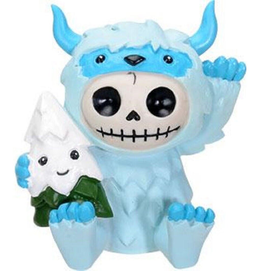 Furrybones Yeti Skeleton in Abominable Snowman Costume with Snow Covered Tree Friend Figurine