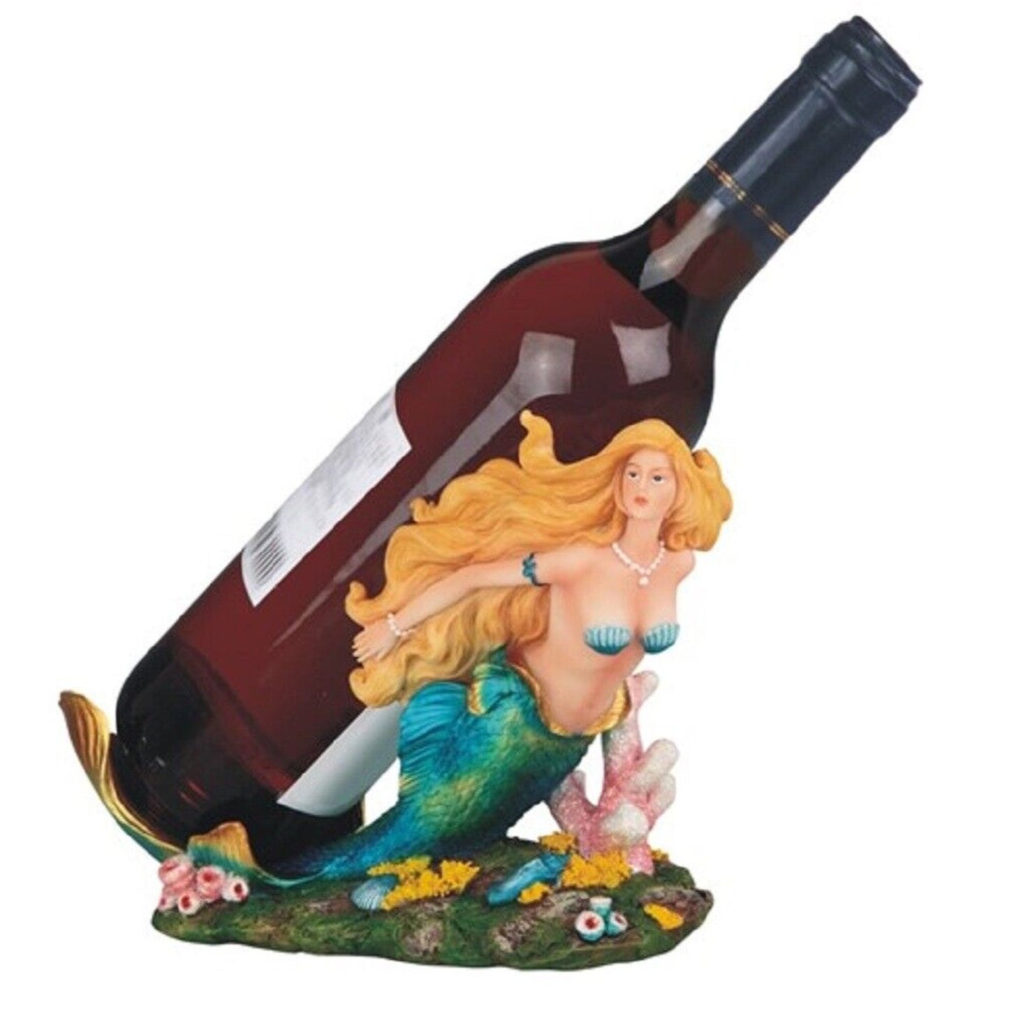 Turquoise Mermaid Decorative Wine Bottle Holder Nautical Sea Life Kitchen Decor 8 x 6.25 inch