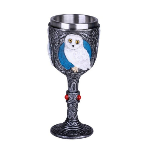 White Owl Goblet Chalice Wine Cup Resin Body Stainless Steel Cup