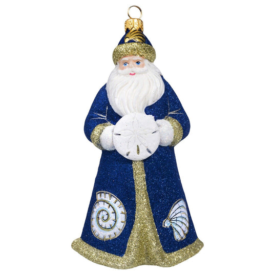 Joy to the World Glitterazzi Beachy Santa Polish Glass Christmas Ornament
