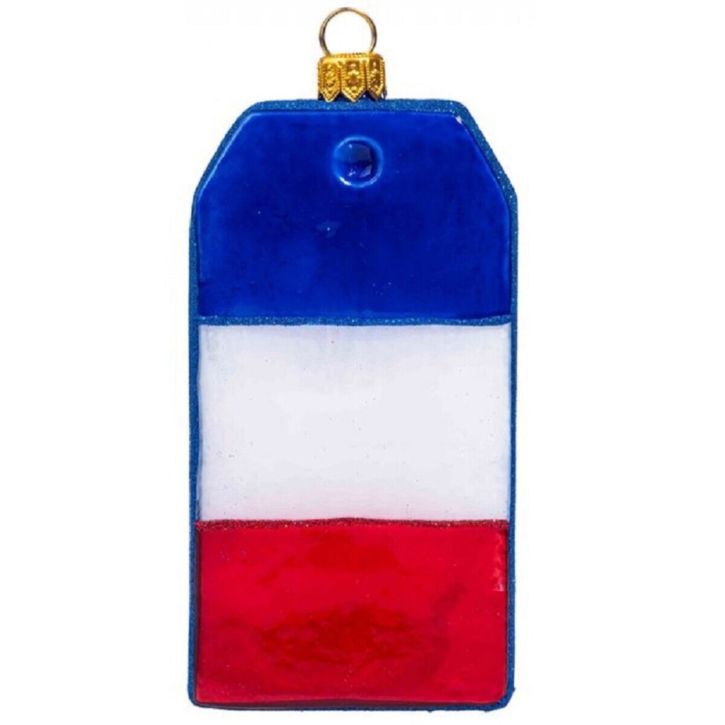 Joy to the World Paris France Luggage Tag Polish Glass Christmas Tree Ornament