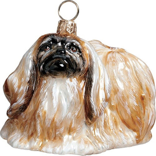 Joy to the World Pekingese Dog Polish Blown Glass Christmas Ornament