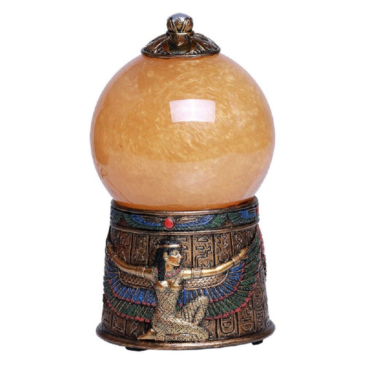 Egyptian Isis Kneeling with Open Wings Golden Sandstorm Ball Statue 7 inch