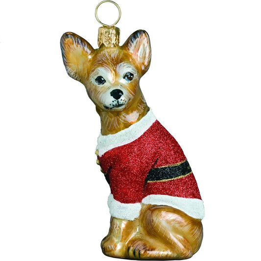 Joy to the World Chihuahua Santa Paws Polish Glass Christmas Ornament