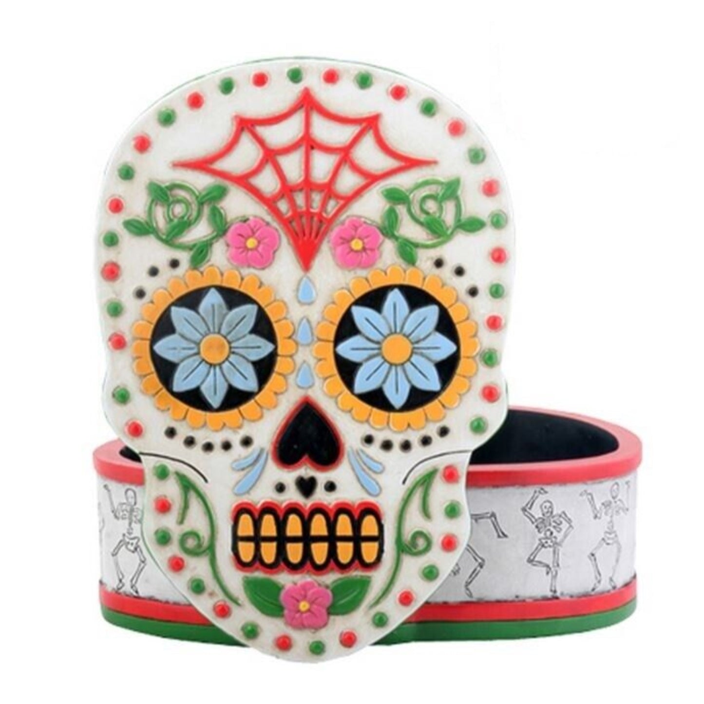 White Sugar Skull Day of the Dead Dia de Los Muertos Jewelry Trinket Box