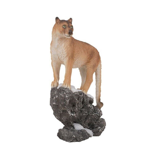 Mountain Lion Cougar Standing On Edge of Snow Capped Rock Statue Wildlife Decor 8.25 inch