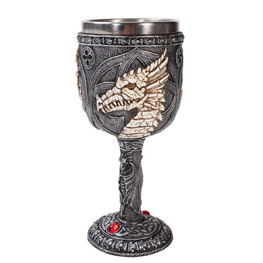 Bone Dragon Fantasy Wine Goblet Chalice Resin Body Stainless Steel Cup Insert 6 ounce