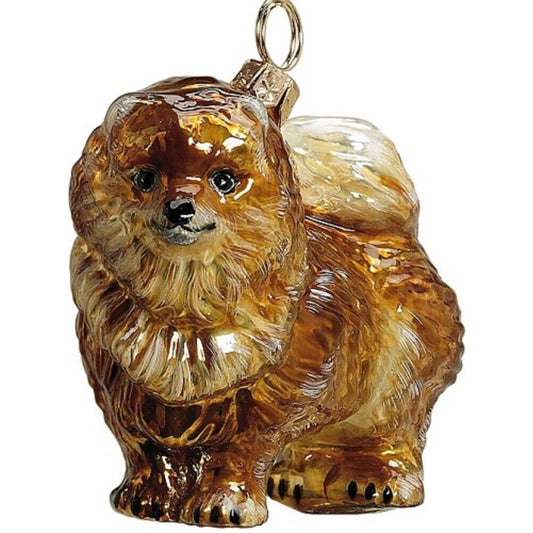 Joy to the World Pomeranian Polish Blown Glass Christmas Ornament Dog Decoration Made Poland