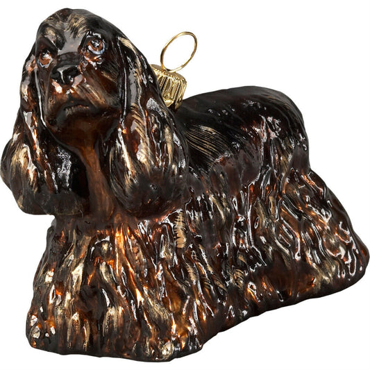 Joy to the World Brown Cocker Spaniel Standing Polish Glass Christmas Ornament Dog Decoration