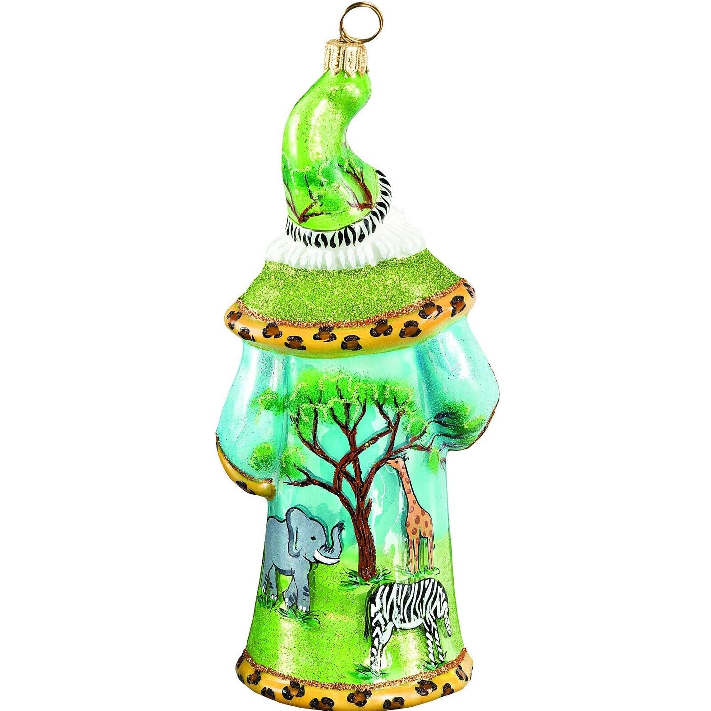 Joy to the World Glitterazzi Safari Santa Polish Glass Christmas Ornament