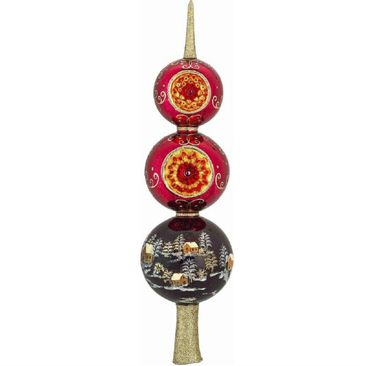Joy to the World Metzler Brothers Red Russian Finial Polish Glass Christmas Tree Topper 14 Inch