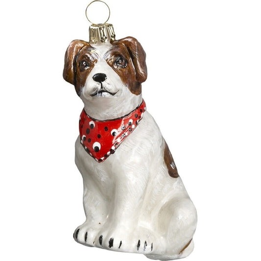 Joy to the World Parsons Jack Russell Terrier Bandana Dog Polish Glass Christmas Ornament