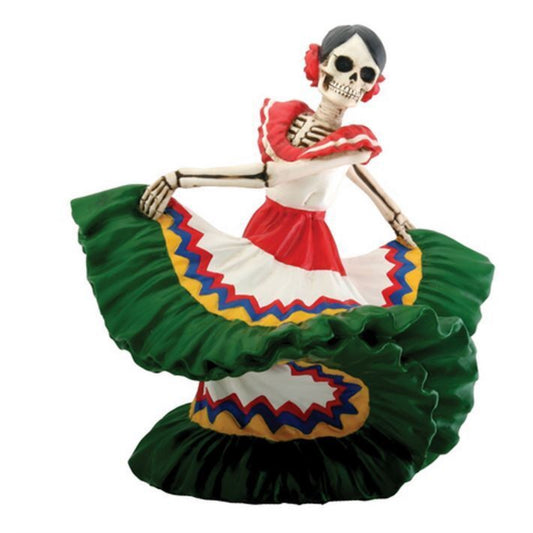Green Skeleton Dancing Senorita Day of the Dead Dia de Los Muertos Figurine 5.5 inch