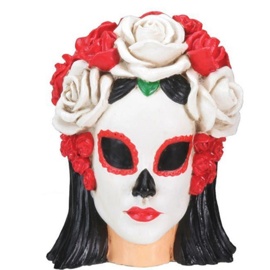 Day of the Dead Black and White Woman's Head Dia de Los Muertos Figurine 2.75 inch