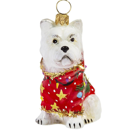 Joy to the World Westie in Ugly Christmas Sweater Dog Polish Tree Ornament West Highland Terrier