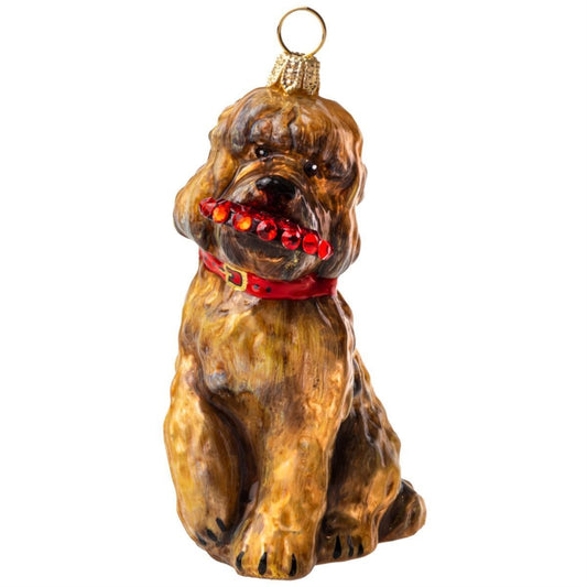 Joy to the World Labradoodle with Scarf Crystal Disc Polish Glass Ornament