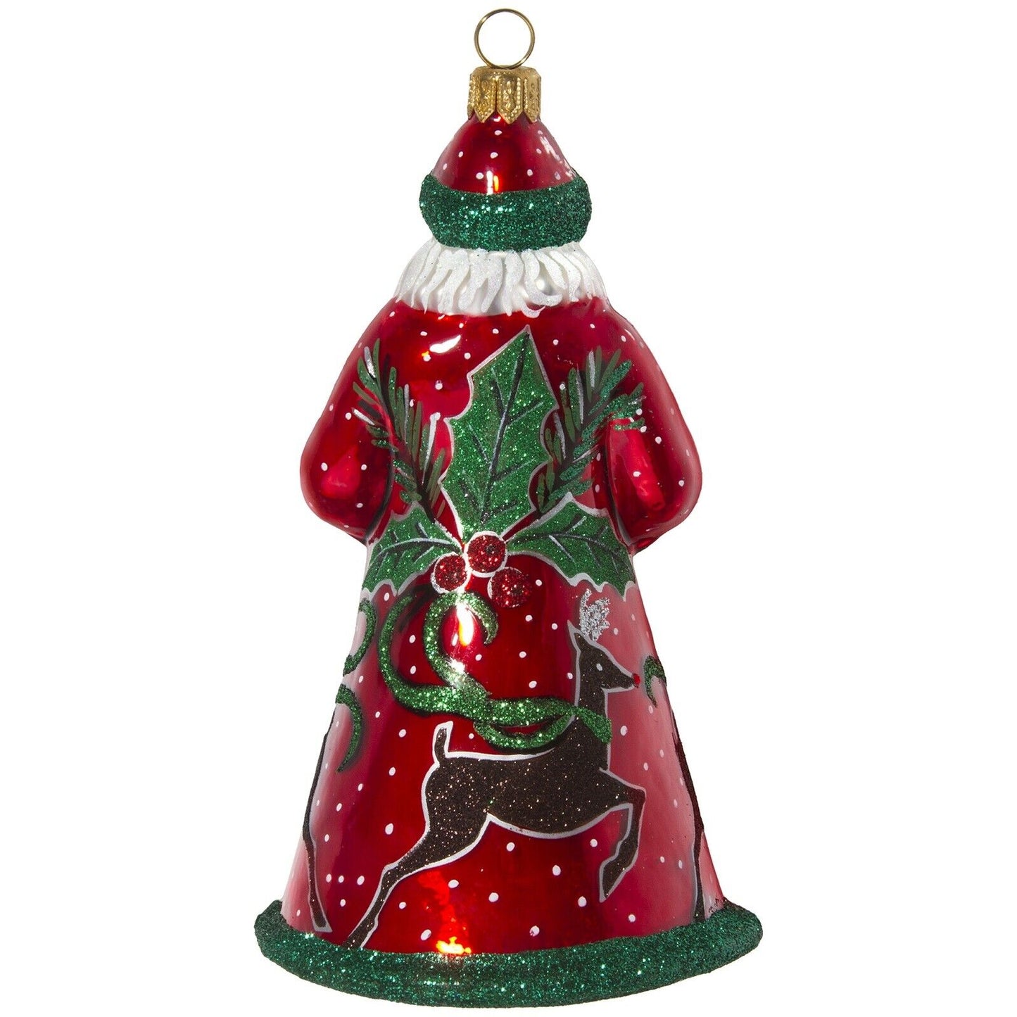 Joy to the World Glitterazzi Red Green and Silver Reindeer Santa Polish Glass Christmas Ornament