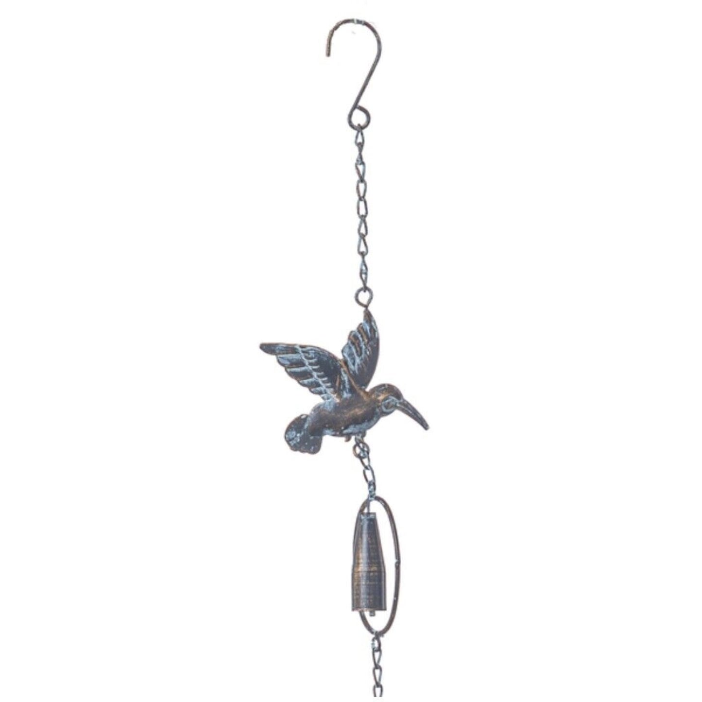 Ganz Bronze Patina Hummingbird Outdoor Garden Metal Rain Chain with Bell 75 Inch