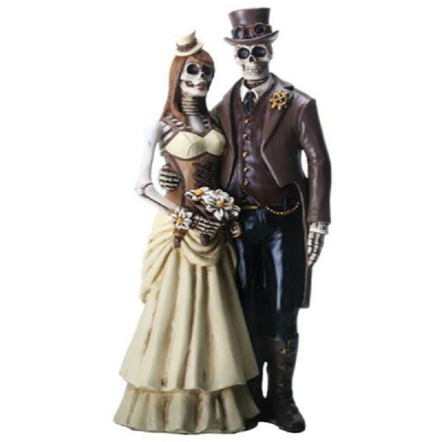 Steampunk Skeleton Wedding Couple Figurine 8 inch