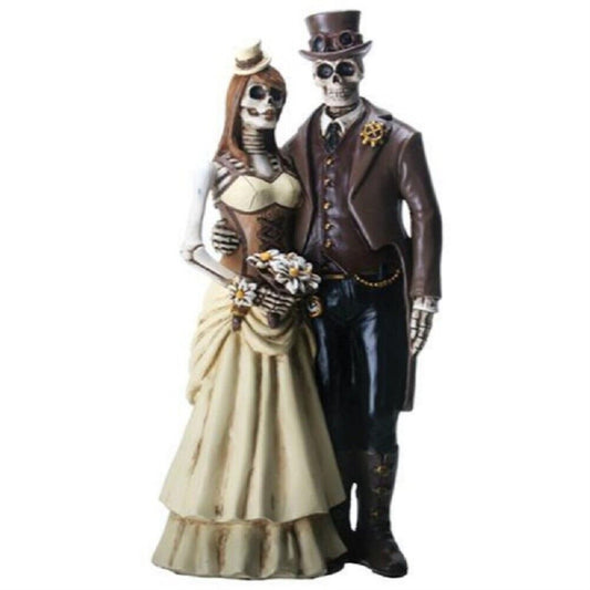 Steampunk Skeleton Wedding Couple Figurine 8 inch