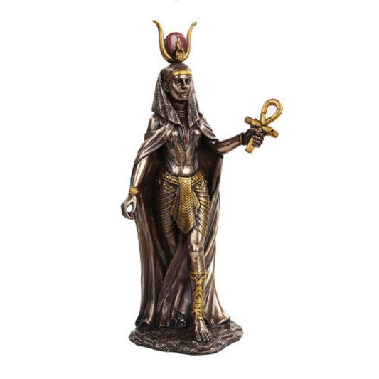 Egyptian Hathor Mythological Goddess Bronze Finish Resin Figurine 11 inch