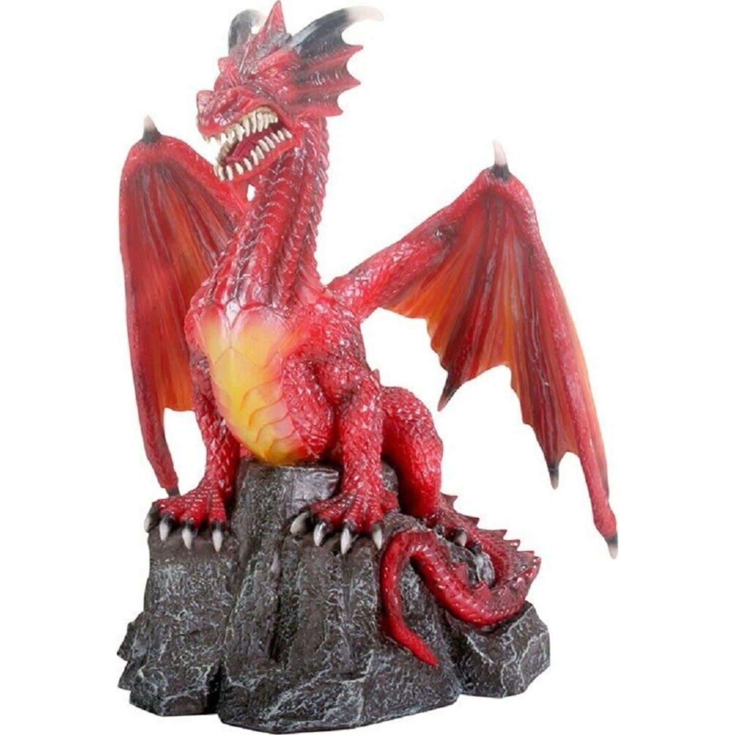 Red Dragon Standing on Rock Fantasy Statue Figurine Mythical Decoration