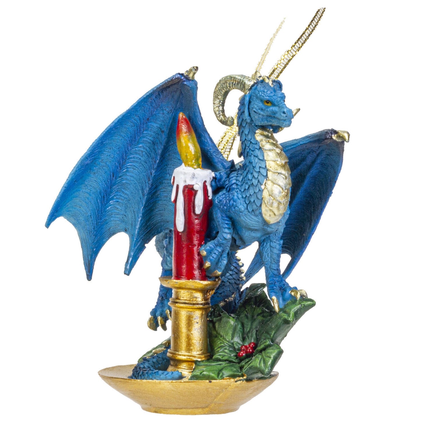 Blue Dragon and Candle Christmas Tree Ornament 5 inch
