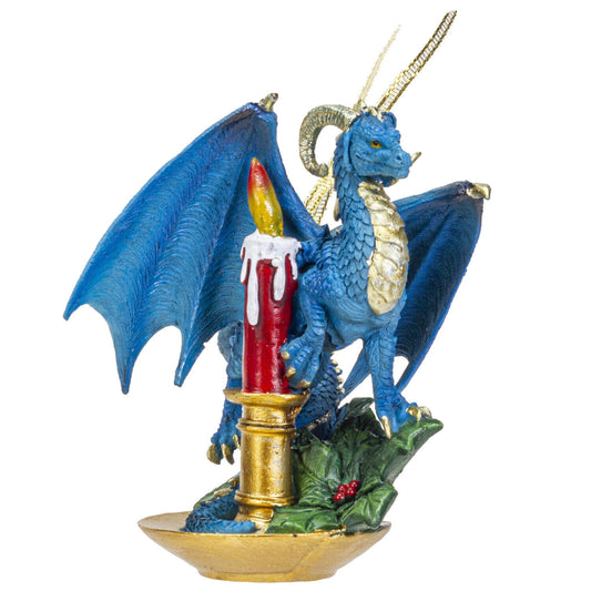 Blue Dragon and Candle Christmas Tree Ornament 5 inch