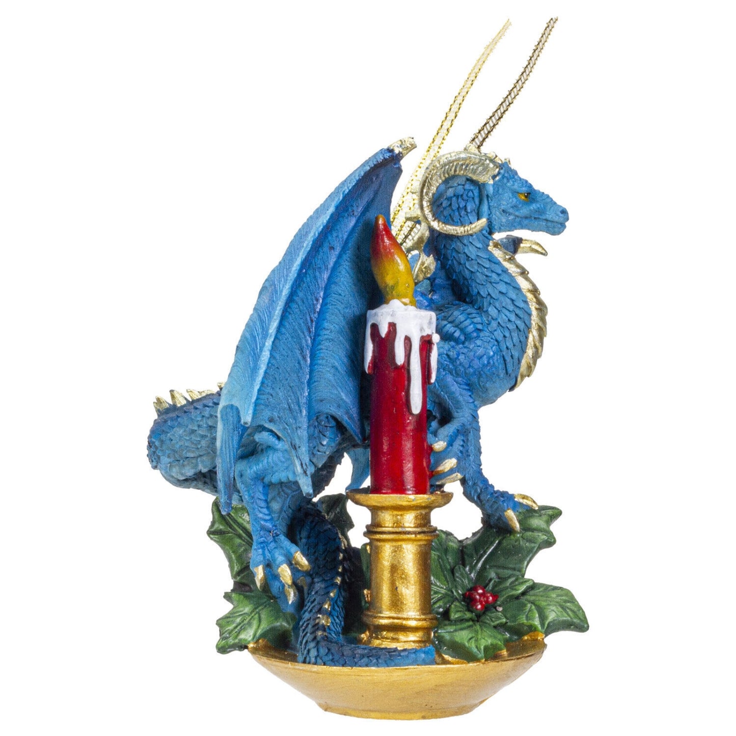 Blue Dragon and Candle Christmas Tree Ornament 5 inch