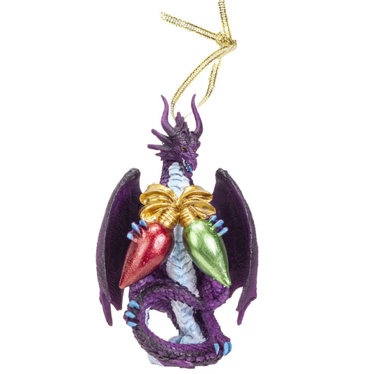 Purple Dragon with Christmas Lights Hanging Ornament 5 inch