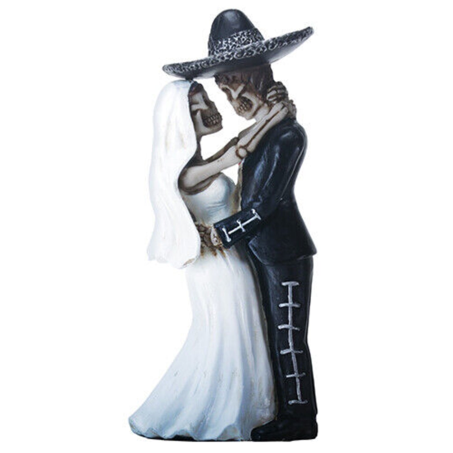 Mariachi Couple Bride and Groom Skeletons in an Embrace Day of the Dead Figurine