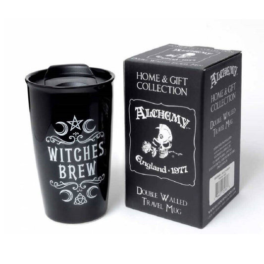 Witches Brew Black Ceramic Travel Mug Holds 12 ounces