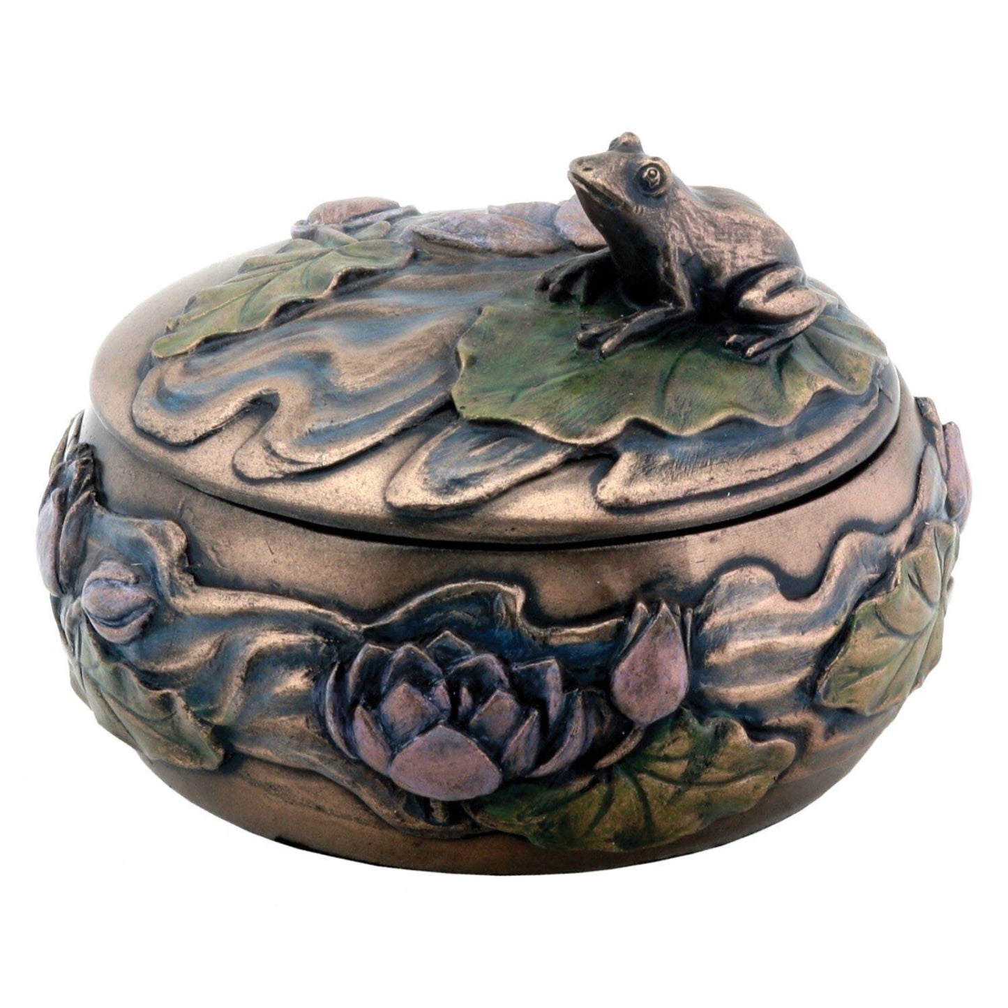 Art Nouveau Frog Sitting on Lily Pad Jewelry Trinket Keepsake Box Container Decoration 3 inch