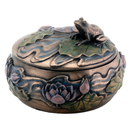 Art Nouveau Frog Sitting on Lily Pad Jewelry Trinket Keepsake Box Container Decoration 3 inch