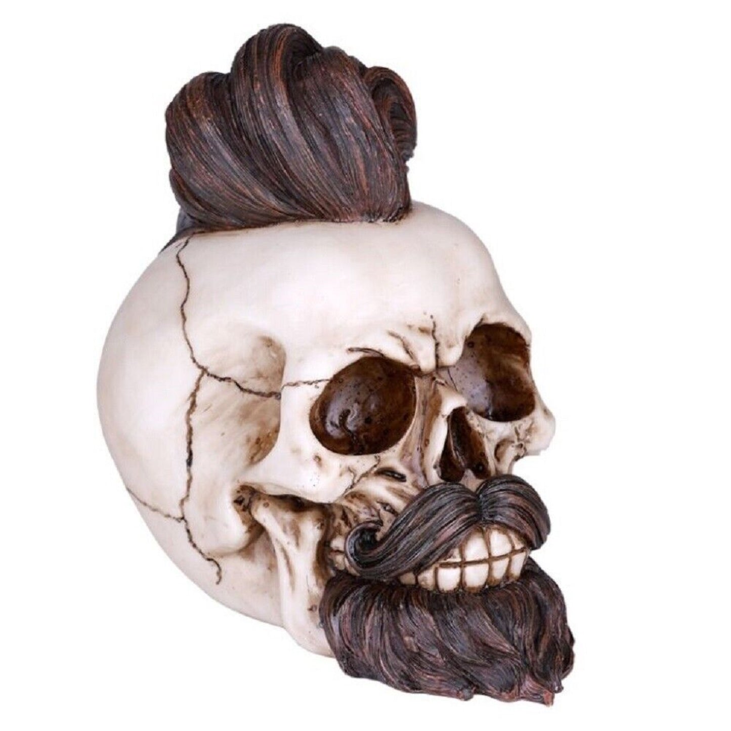 Skeleton Skull with Hair and Beard Figurine 6.8 inch