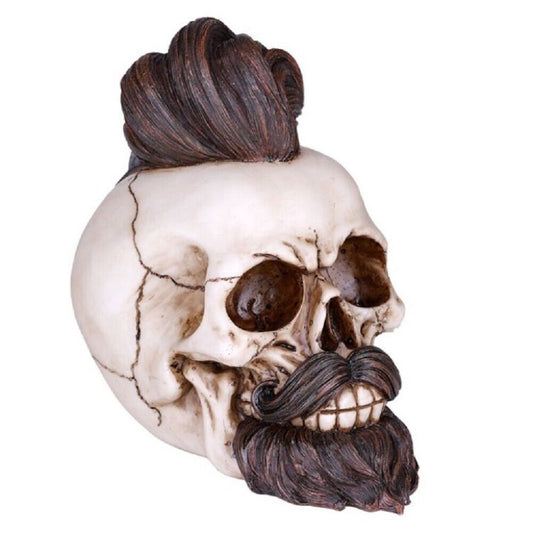 Skeleton Skull with Hair and Beard Figurine 6.8 inch