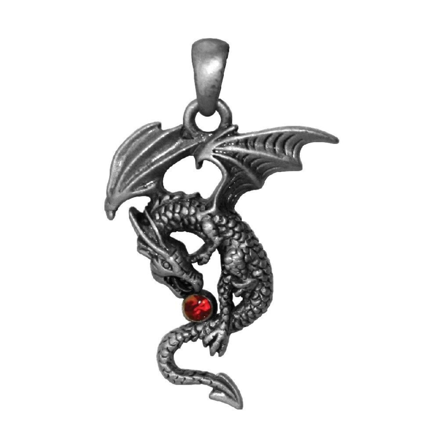 Matte Silver Tone Metal Dragon Aithusa Pendant with Red Stud