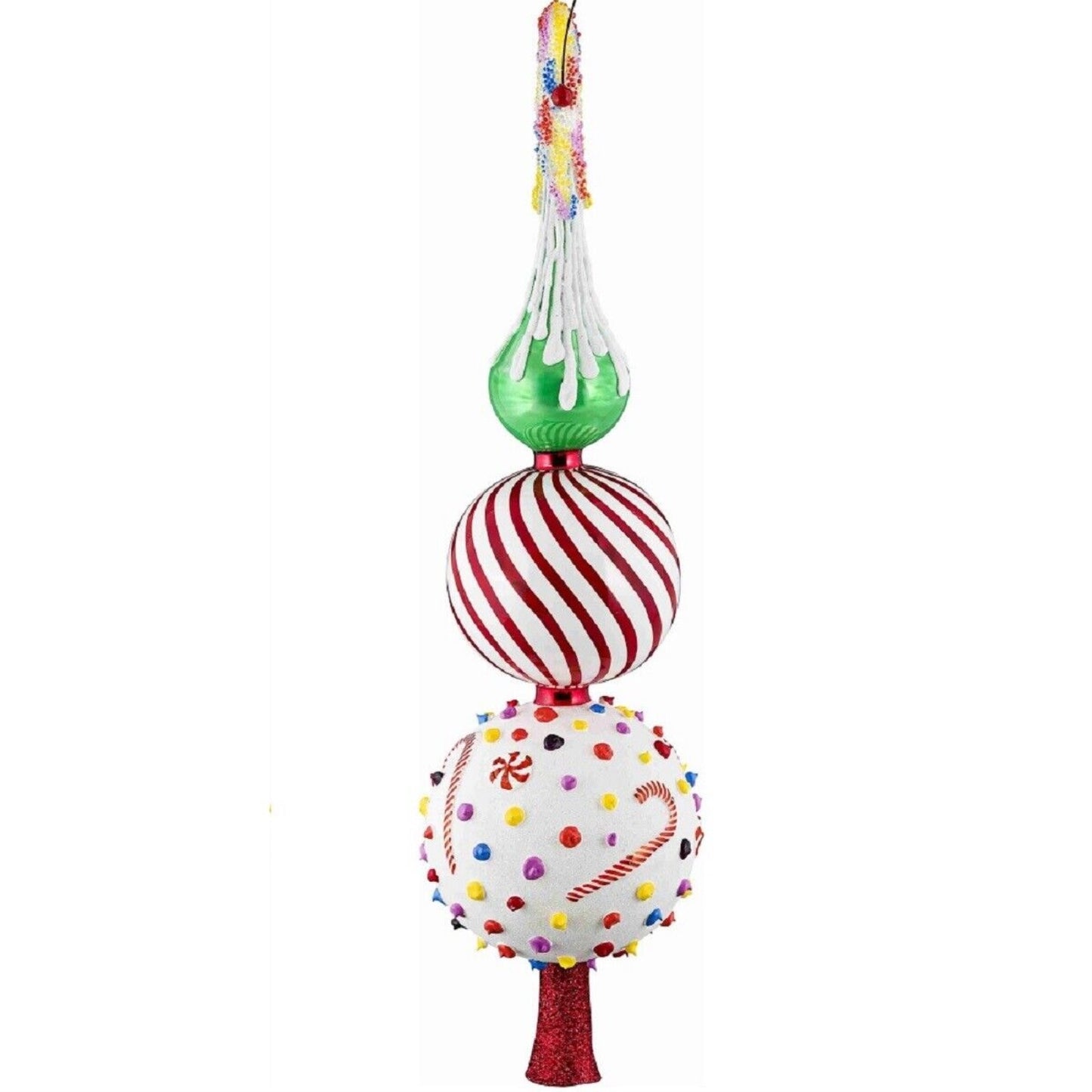 Joy to the World Glitterazzi Candy Theme Finial Polish Glass Christmas Tree Topper 16 Inch