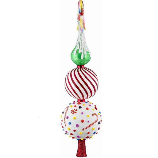 Joy to the World Glitterazzi Candy Theme Finial Polish Glass Christmas Tree Topper 16 Inch